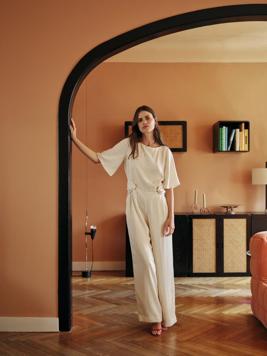 Combinaison pantalon ivoire coupe droite style seventies